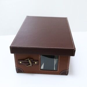14" X 11" X 6" Faux Brown Leather Storage Box With Straps And Lid Equestrian